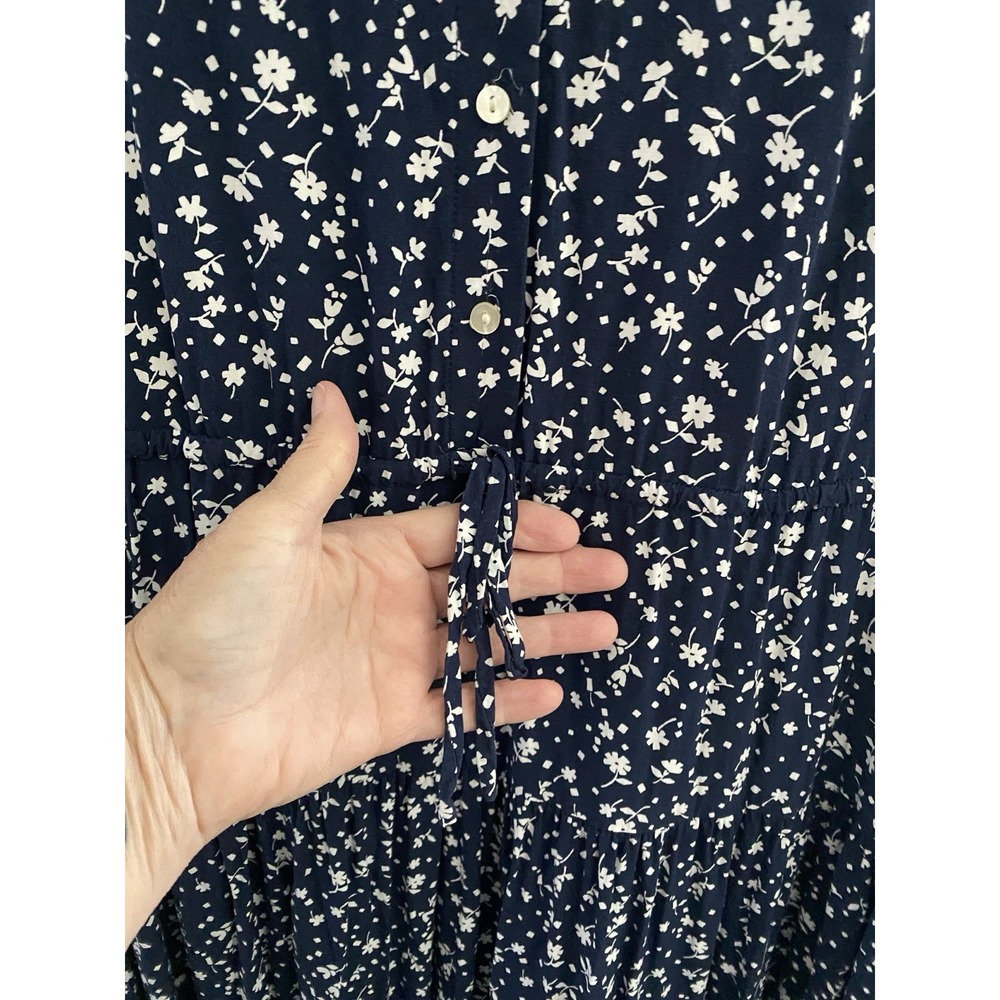 Women's Chaps Navy Blue Floral Tiered Sleeveless Dress XL Tie Elastic Waist - Picture 4 of 11